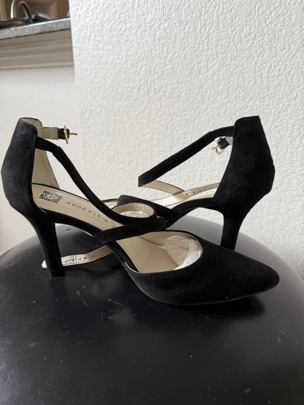 Anne Klein Black Suede D'Orsay Cross Strap Pumps (BRAND NEW WITH BOX)